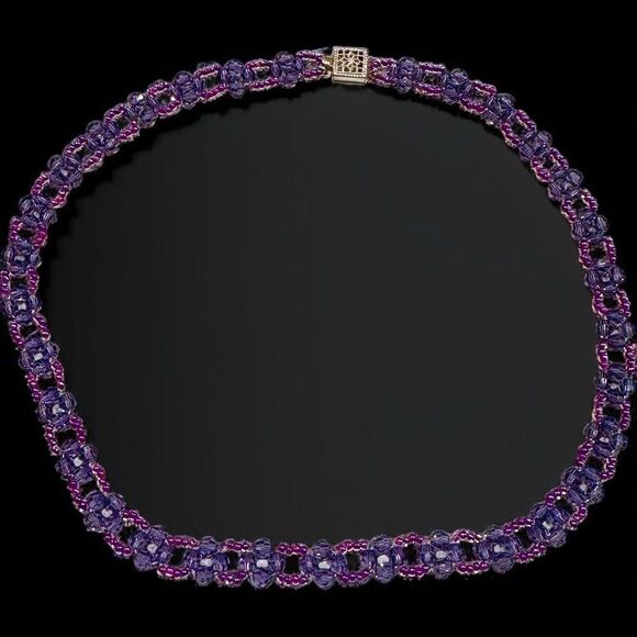 Source Unknown Jewelry - Vintage Purple Genuine Amethyst Weaved Beaded Necklace 16” Silver Box Clasp